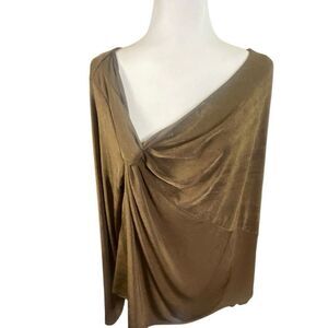 Good American Women’s 7 (3X) Long Sleeve Front Knot Blouse Shirt Mocha Brown NWT